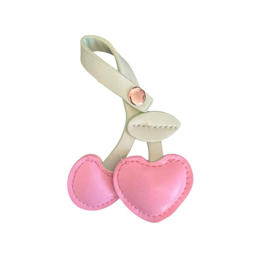 CHERRY LEATHER CHARM FOR PURSE BACKPACK HANDBAG ACCESSORY KEY CHAIN PINK GREEN